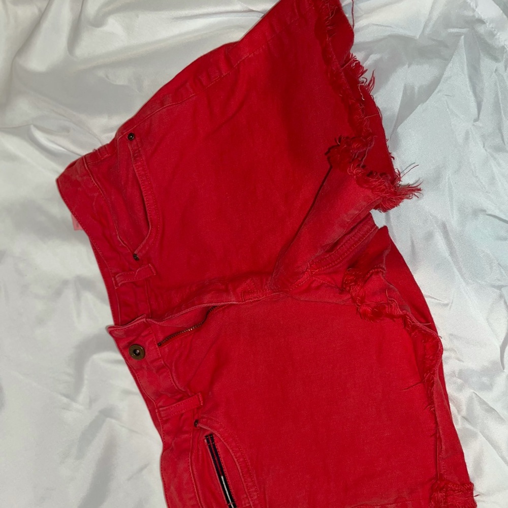Red Tommy Hilfiger frayed end shorts